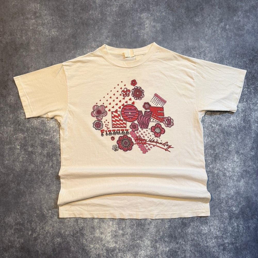 Vintage Valentine's Day Love Graphic T-Shirt Cream Single Stitch Large Fizzazz